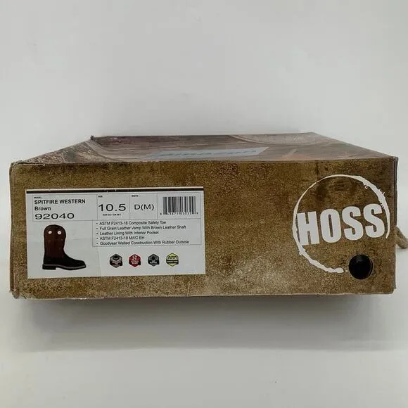 HOSS Size 10.5 Brown Leather Spitfire EH Composite Toe Western Work Boots P31-6