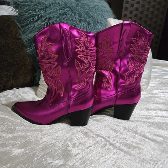 Hot Pink metallic cowboy boots