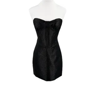 House of CB Womens Eevi Silver Sparkle Corset Dress in Black Size XS