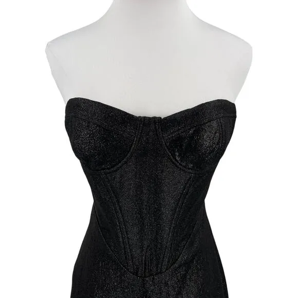 House of CB Womens Eevi Silver Sparkle Corset Dress in Black Size XS