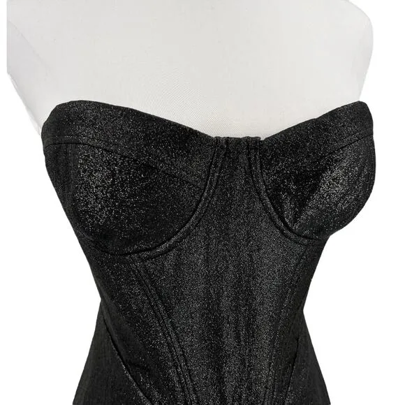 House of CB Womens Eevi Silver Sparkle Corset Dress in Black Size XS
