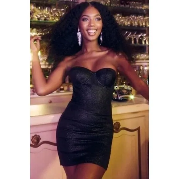 House of CB Womens Eevi Silver Sparkle Corset Dress in Black Size XS