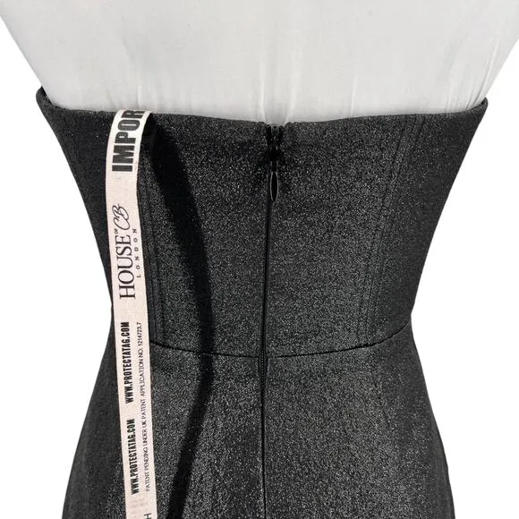 House of CB Womens Eevi Silver Sparkle Corset Dress in Black Size XS