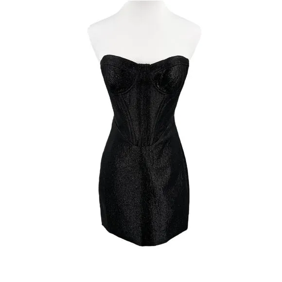 House of CB Womens Eevi Silver Sparkle Corset Dress in Black Size XS