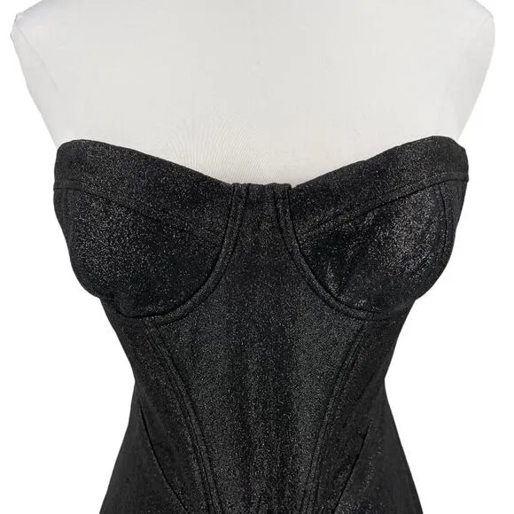 House of CB Womens Eevi Silver Sparkle Corset Dress in Black Size XS