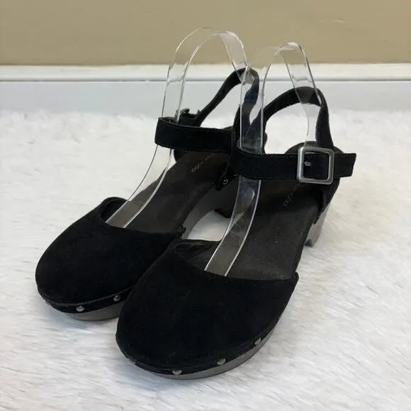 House of Harlow 1960 Black Suede Cherub Clogs Size 10