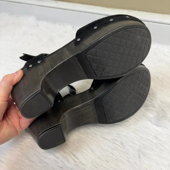 House of Harlow 1960 Black Suede Cherub Clogs Size 10