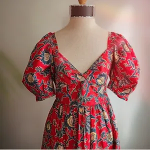 House of Harlow 1960 | NWT Women's Red Floral Knot Tie Sweetheart Dress Size L