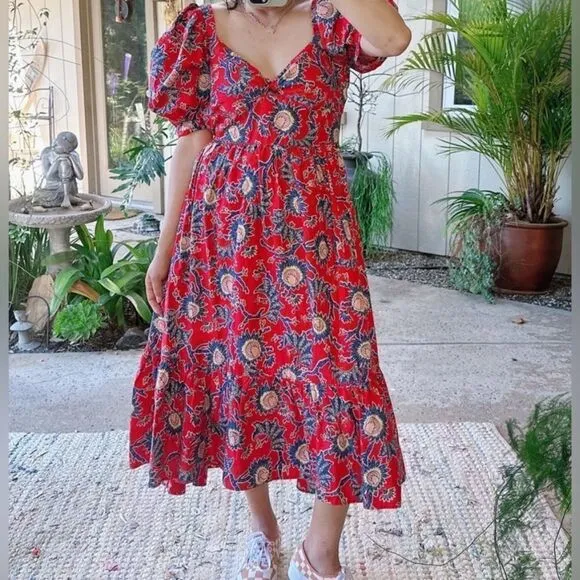 House of Harlow 1960 | NWT Women's Red Floral Knot Tie Sweetheart Dress Size L
