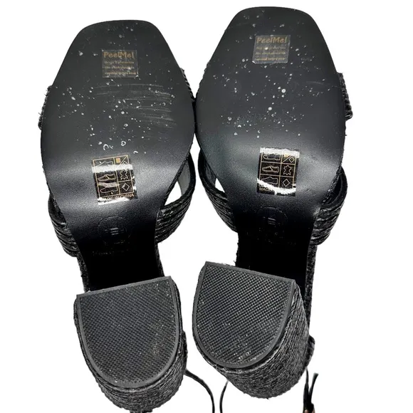 House of Harlow 1960 X Revolve Cava Heel Black SZ 8 Shoes Sandals Raffia