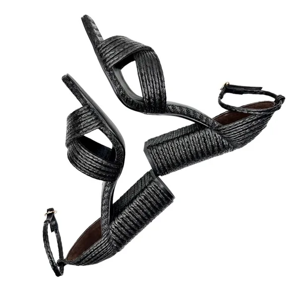 House of Harlow 1960 X Revolve Cava Heel Black SZ 8 Shoes Sandals Raffia