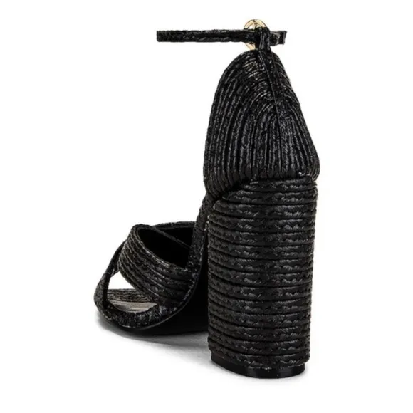 House of Harlow 1960 X Revolve Cava Heel Black SZ 8 Shoes Sandals Raffia