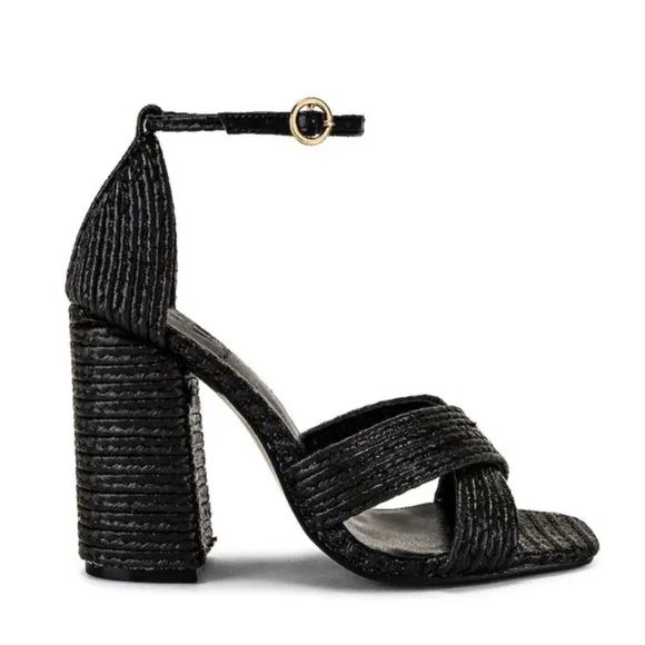 House of Harlow 1960 X Revolve Cava Heel Black SZ 8 Shoes Sandals Raffia