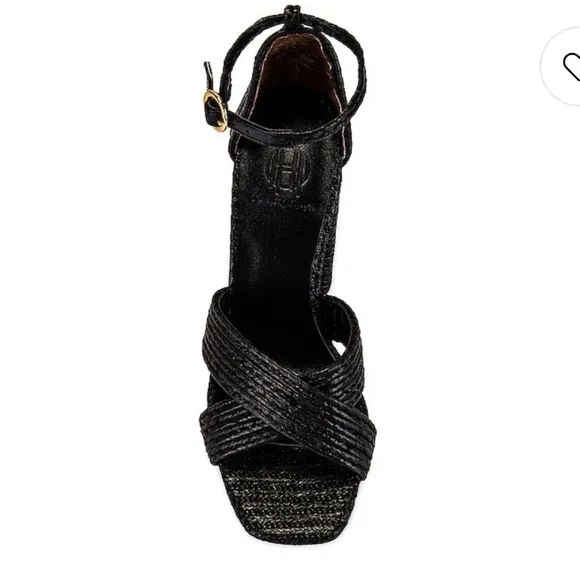 House of Harlow 1960 X Revolve Cava Heel Black SZ 8 Shoes Sandals Raffia