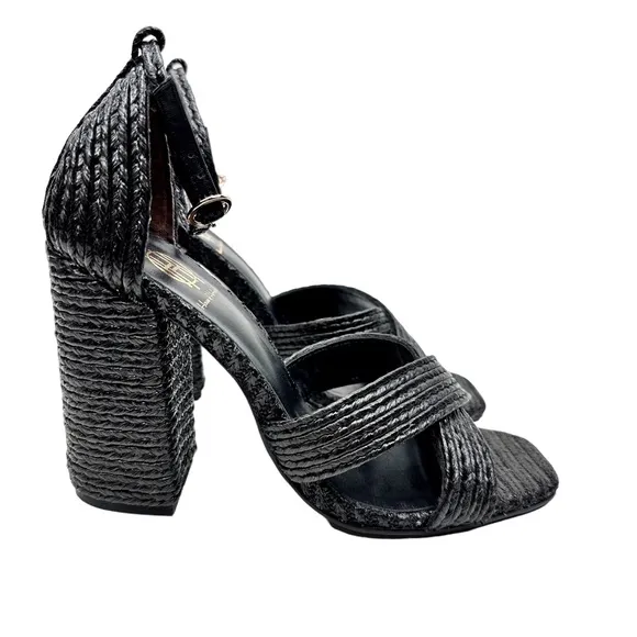 House of Harlow 1960 X Revolve Cava Heel Black SZ 8 Shoes Sandals Raffia