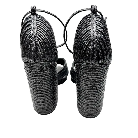 House of Harlow 1960 X Revolve Cava Heel Black SZ 8 Shoes Sandals Raffia