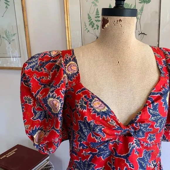 House of Harlow 1960 | NWT Women's Red Floral Knot Tie Sweetheart Dress Size L