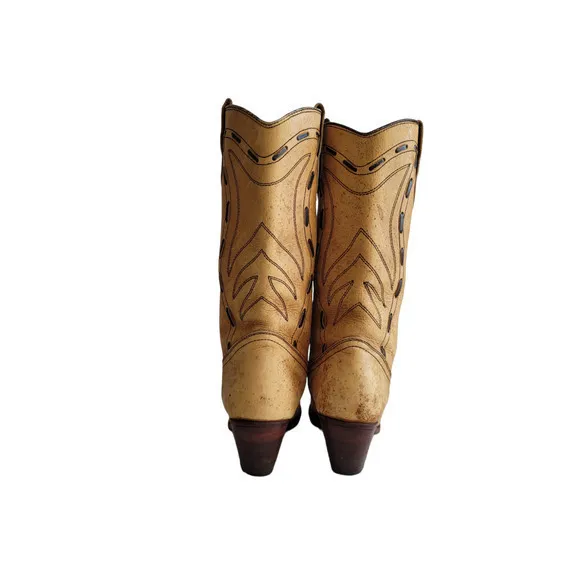 HP Vintage Brazilian Tan Laced Embroidered‎ Leather Cowboy Boots