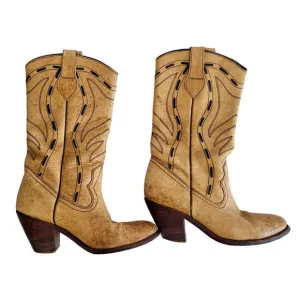 HP Vintage Brazilian Tan Laced Embroidered‎ Leather Cowboy Boots