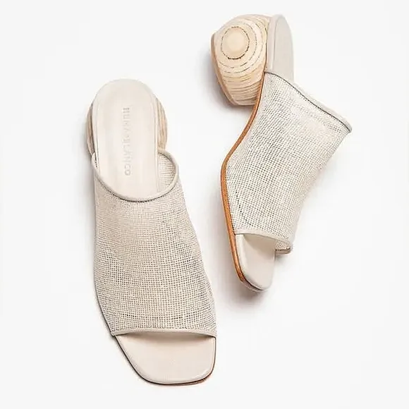 Huma Blanco Madewell Milla Cream Jute &amp; Leather Mesh Sandals Mules Clogs Sz 40