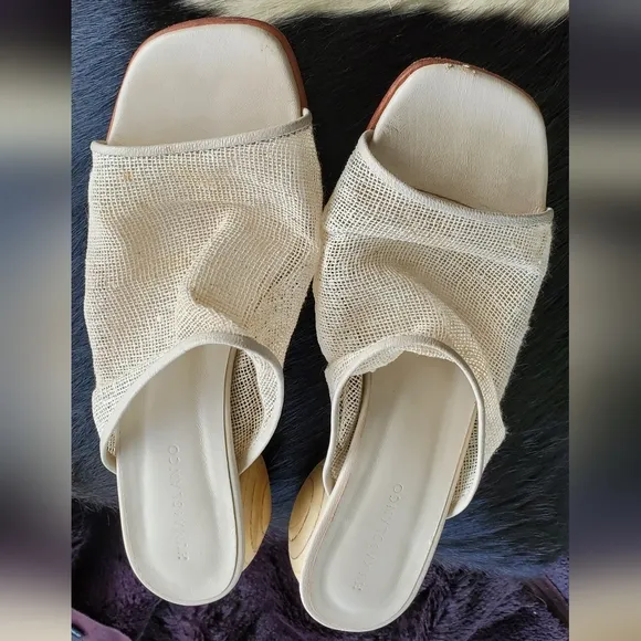 Huma Blanco Madewell Milla Cream Jute &amp; Leather Mesh Sandals Mules Clogs Sz 40