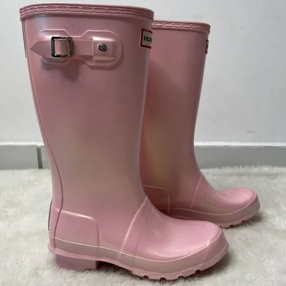 Hunter Kids Pink Silver Original Nebula Waterproof Boots Shoes Size 3B/ 4G
