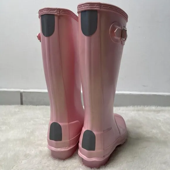 Hunter Kids Pink Silver Original Nebula Waterproof Boots Shoes Size 3B/ 4G