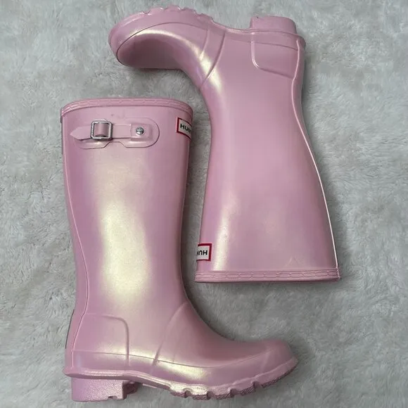 Hunter Kids Pink Silver Original Nebula Waterproof Boots Shoes Size 3B/ 4G