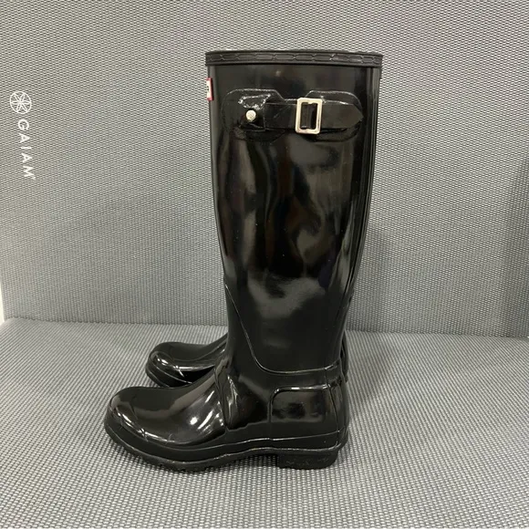 Hunter Original‎ Tall Rubber Rain Boots Womens Size 7 Glossy Black