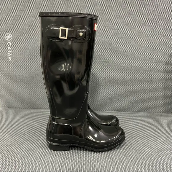 Hunter Original‎ Tall Rubber Rain Boots Womens Size 7 Glossy Black