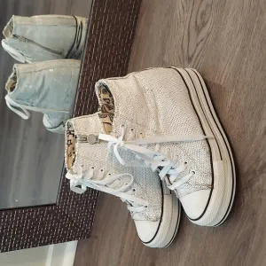 iijin white sequin high top platform wedge sneakers