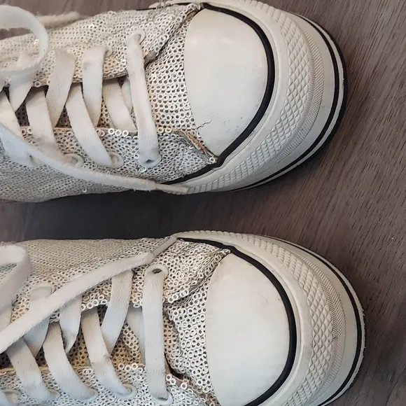 iijin white sequin high top platform wedge sneakers