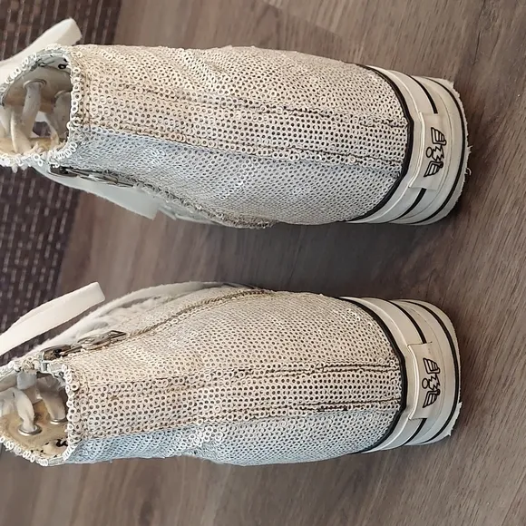 iijin white sequin high top platform wedge sneakers