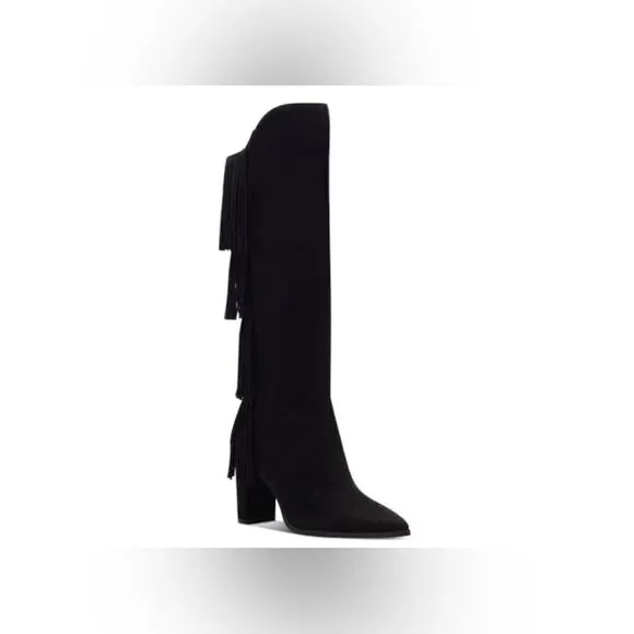 INC Womens Yomesa Fringe Pointed toe Knee-High Boots Black