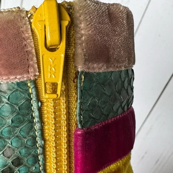 Italian Velvet &amp; Snakeskin Yellow Casadei Ankle Boots Women’s Rare Y2K Runway