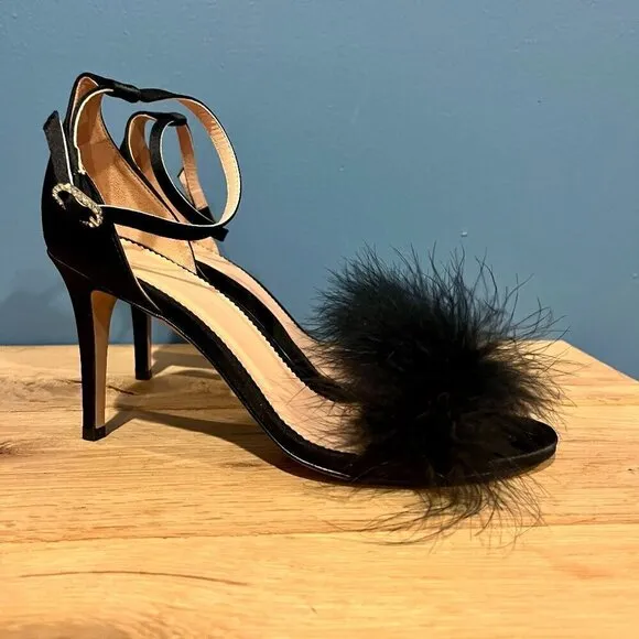 J. Crew Collection Rylie feather strap heels BS879 black shoes 7