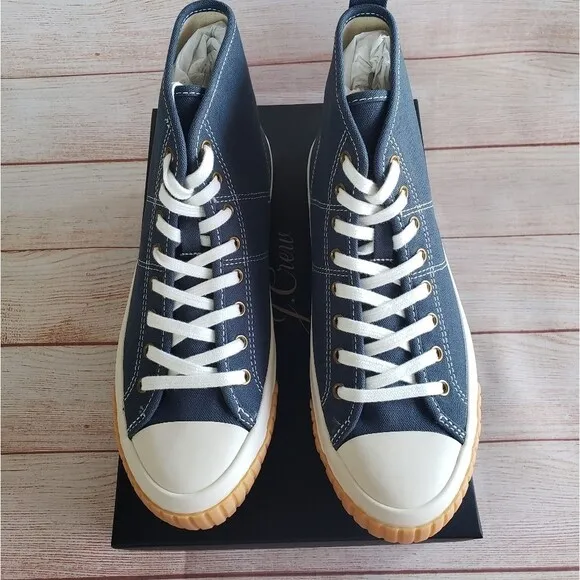 J. Crew High Top Lace Up Sneakers Midnight Ivory Women's Size 8 Blue White
