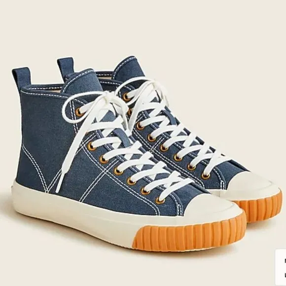 J. Crew High Top Lace Up Sneakers Midnight Ivory Women's Size 8 Blue White