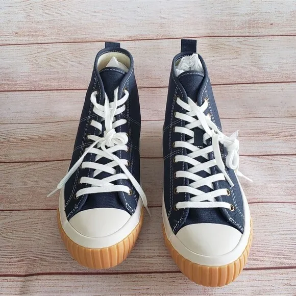 J. Crew High Top Lace Up Sneakers Midnight Ivory Women's Size 8 Blue White