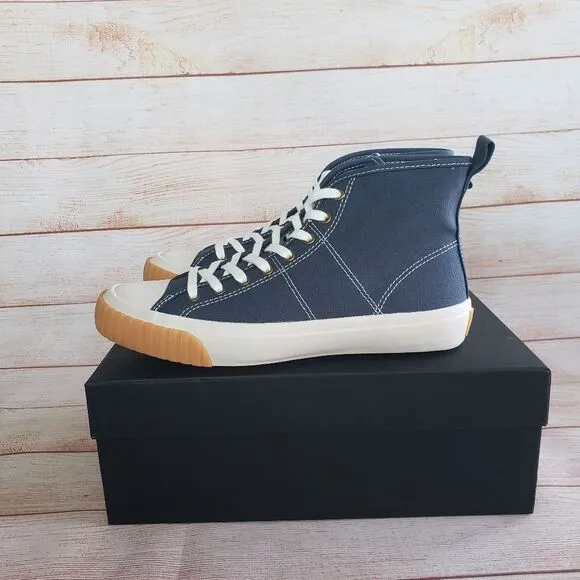 J. Crew High Top Lace Up Sneakers Midnight Ivory Women's Size 8 Blue White