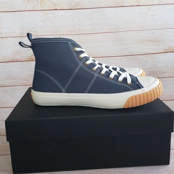 J. Crew High Top Lace Up Sneakers Midnight Ivory Women's Size 8 Blue White