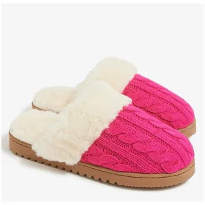 J. Crew Pink Cable Knit Fur Slippers 7 8 9 NWT