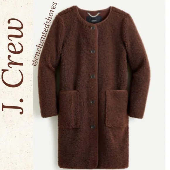 J. Crew Teddy Jacket Textured Sherpa Luxury Knit Chocolate Brown Size Medium