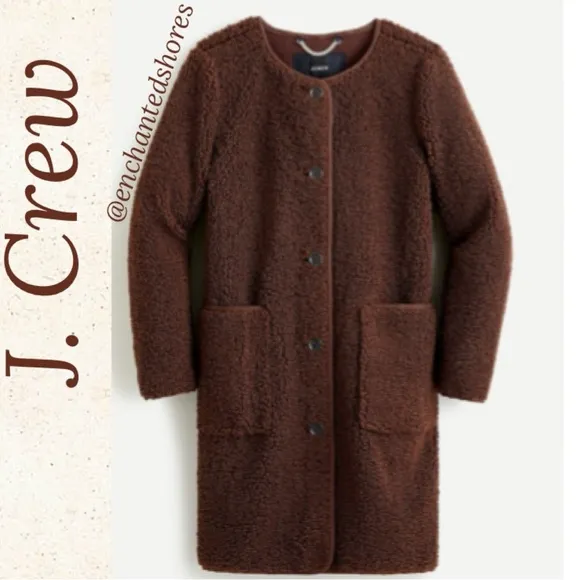 J. Crew Teddy Jacket Textured Sherpa Luxury Knit Chocolate Brown Size Medium