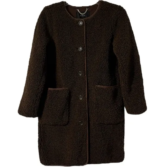 J. Crew Teddy Jacket Textured Sherpa Luxury Knit Chocolate Brown Size Medium