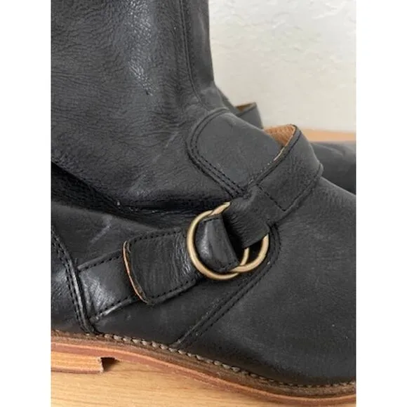 J SHOES  Taylor Boots Black Leather Buckle Rings Size 9