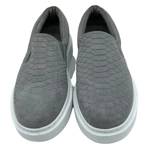 J Slides NYC Ariana Platform Sneakers Faux Snakeskin Croc Pattern Gray Size 8