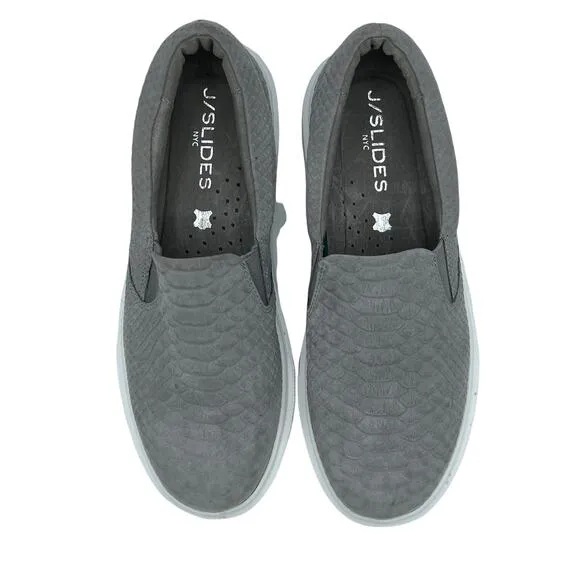J Slides NYC Ariana Platform Sneakers Faux Snakeskin Croc Pattern Gray Size 8