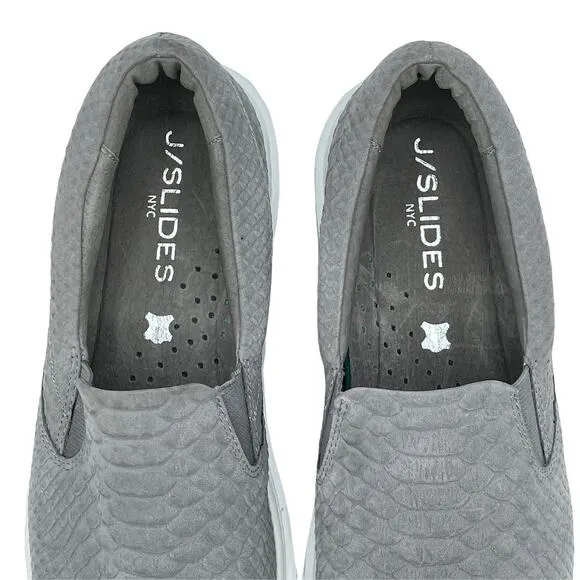 J Slides NYC Ariana Platform Sneakers Faux Snakeskin Croc Pattern Gray Size 8