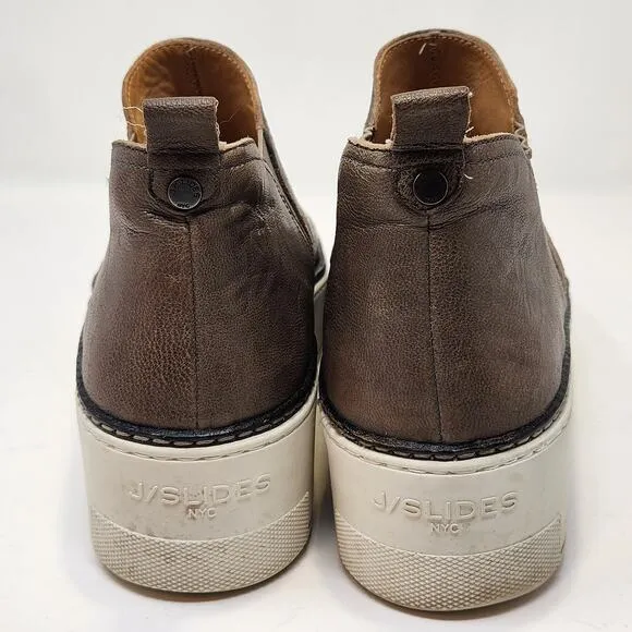 J Slides NYC Womens Mika Brown Leather Platform Slip On Sneakers Size 9 M Ankle
